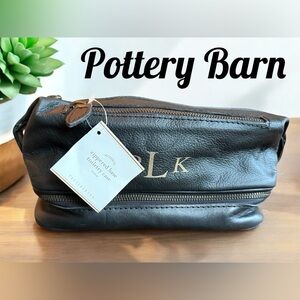 Pottery Barn Black Leather Travel Toiletry NWT